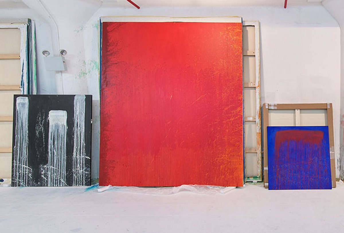 Left: Elephant Waterfall, 1990, Valentine, 2009-2011, Right Vibrating Blue and Red Waterfall, 1993